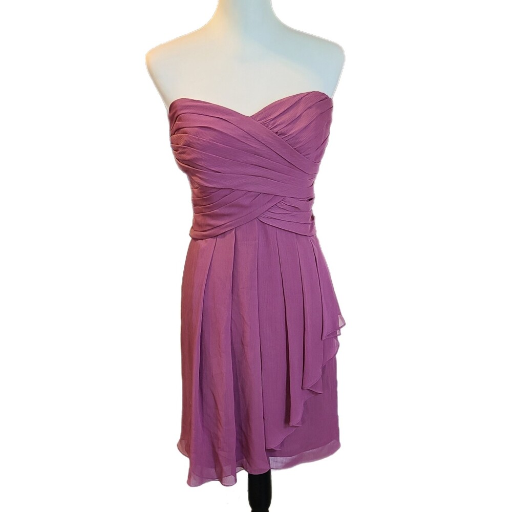 David's Bridal NWT Sugar Plum Chiffon Strapless Sweetheart Tiered Dress, Size 14